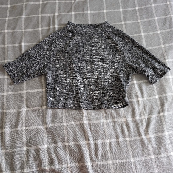 Gymshark Slounge Crop Top Black Marled Size Medium Stretch Active Lounge Wear - Picture 3 of 5